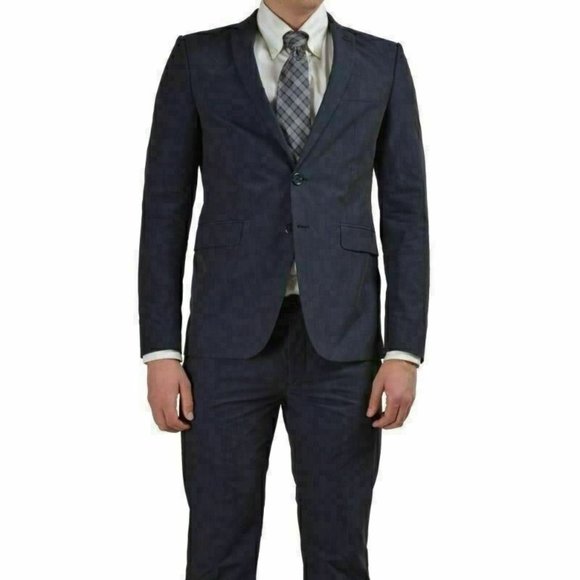 Versace Jeans Men's Dark Blue Striped Suit